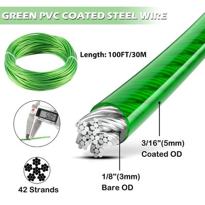 Giá tốt. 7x7 / 7x19 Vinyl phủ dây cáp máy bay thép mạ dây cáp PVC phủ dây cáp 1/8 