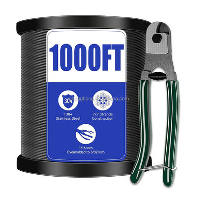 Giá tốt. Không hợp kim Vinyl phủ dây thép Đen 304 thép không gỉ 1/16 