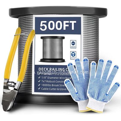 Giá tốt. Chứng chỉ ISO9001/ISO14001 Cáp thép không gỉ T316 7x7 sợi 500FT Dây cáp lan can SS với Kìm cắt trực tuyến