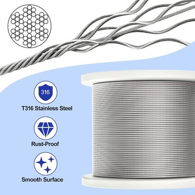 Giá tốt. Dây cáp thép mạ kẽm OEM 1/16-3/32 với lớp phủ nhựa trong suốt 150 ft 45.72 mét Cuộn cáp thép ngoài trời trực tuyến