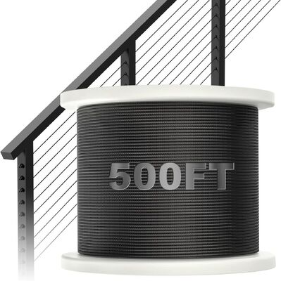Giá tốt. 3/16 Dây thép không gỉ T316 màu đen Dây cáp máy bay 250 ft 7x19 3700 lbs Độ bền đứt cho lan can sàn Zipline trực tuyến